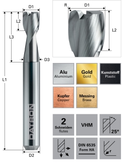 Radiefräs, 2-skärig med coating